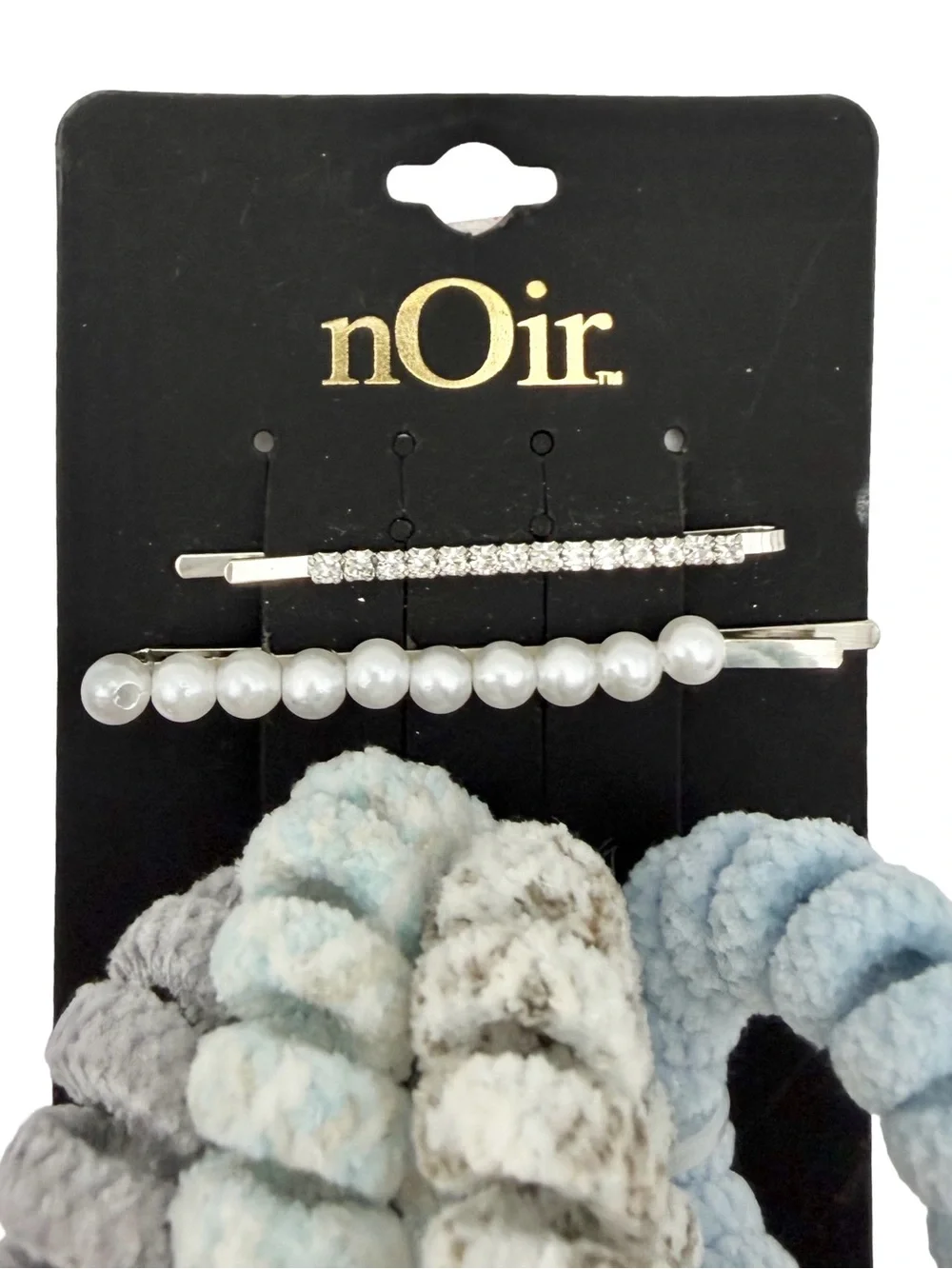 Noir Hair Accessory Set Rhinestone Pearl Bobby Pins And Spiral Hair Ties 6 PCS